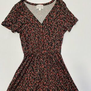 French Grey Black and Red Floral Midi Dress Whimsigoth Soft Romantic Cottagecore